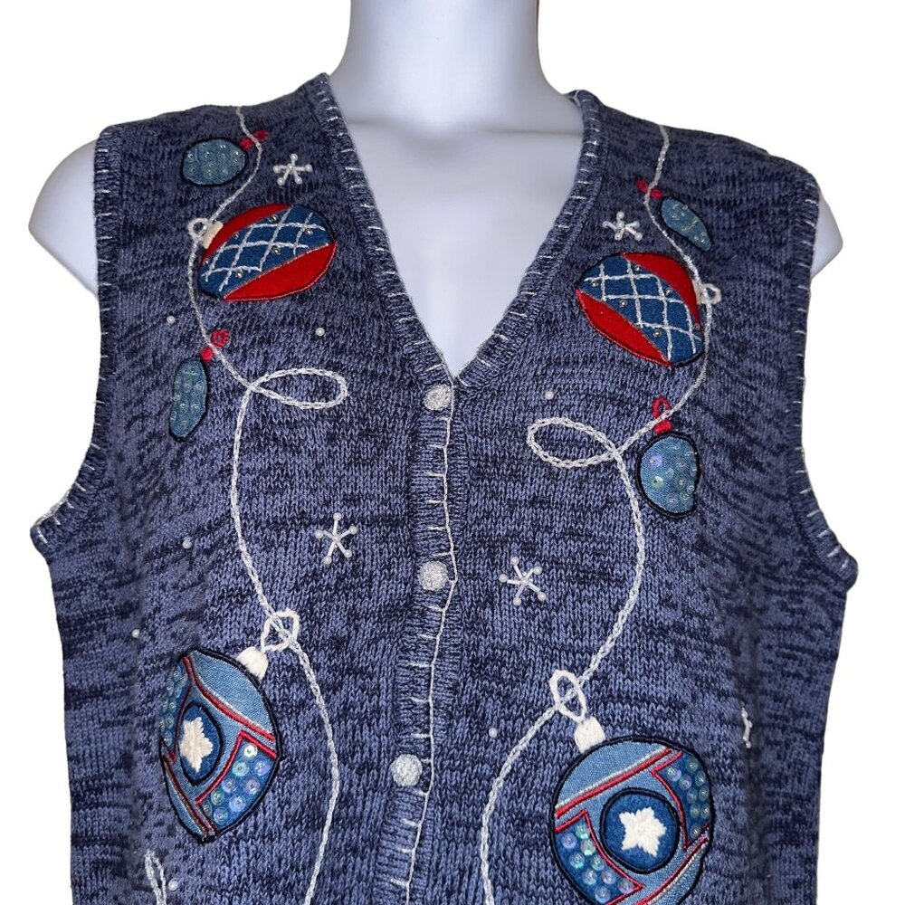 Bobbie Brooks Cardigan Sweater Vest Womens XL 16 18 Ornament Christmas Holiday - Picture 2 of 9